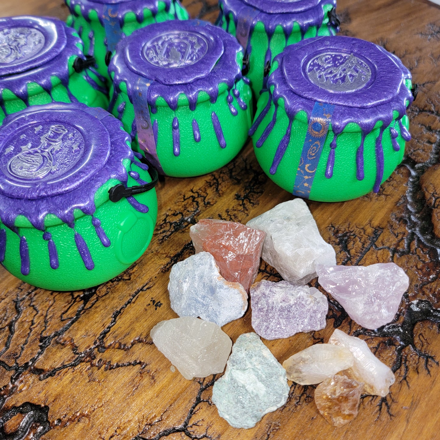 Pop Top Raw Crystals Green & Purple Cauldrons