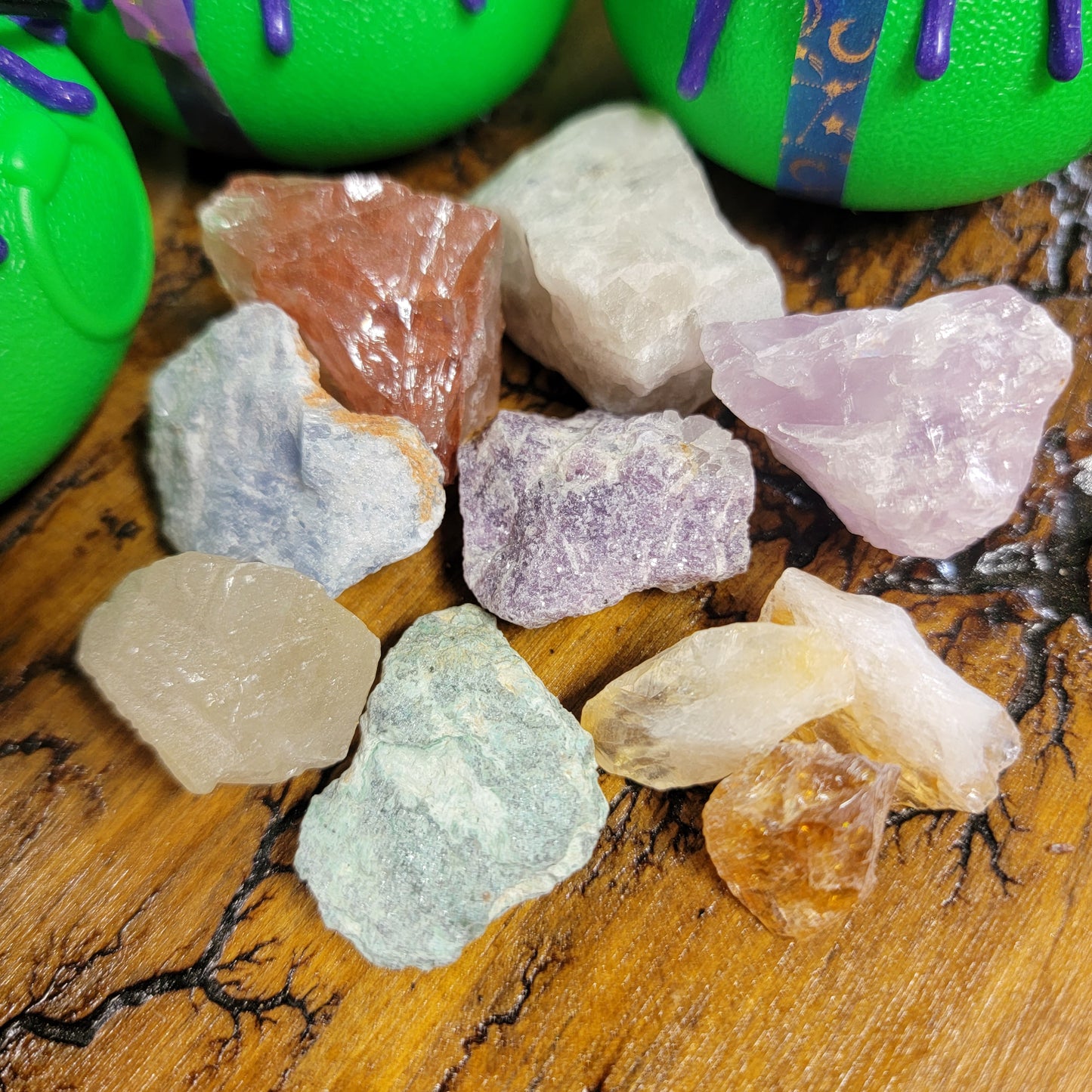 Pop Top Raw Crystals Green & Purple Cauldrons