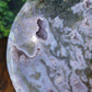 Large Moss Agate Moon with Amethyst Druze Pockets