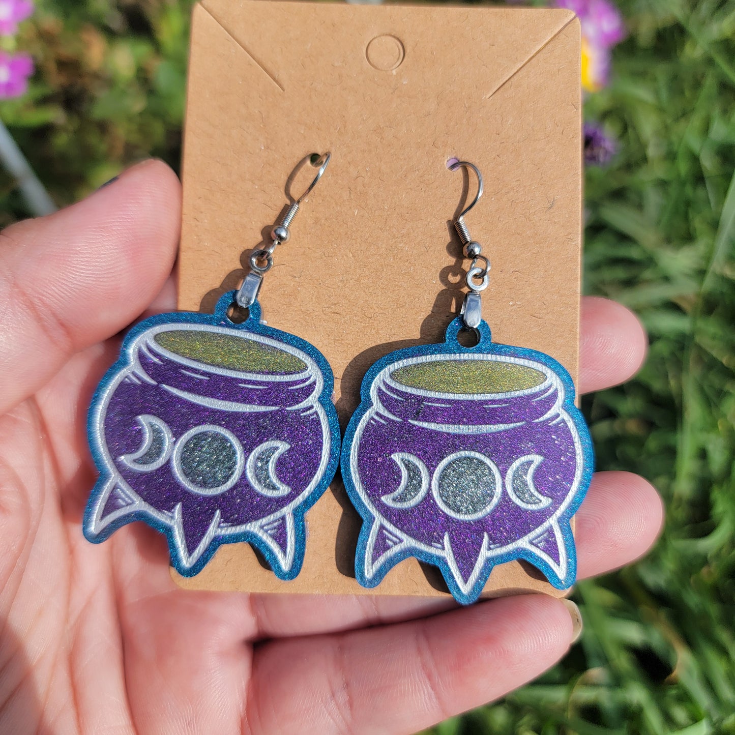 Triple Moon Cauldron Resin Earrings