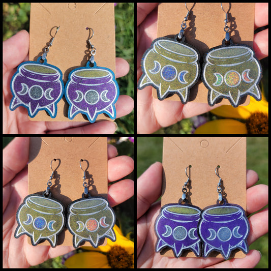 Triple Moon Cauldron Resin Earrings