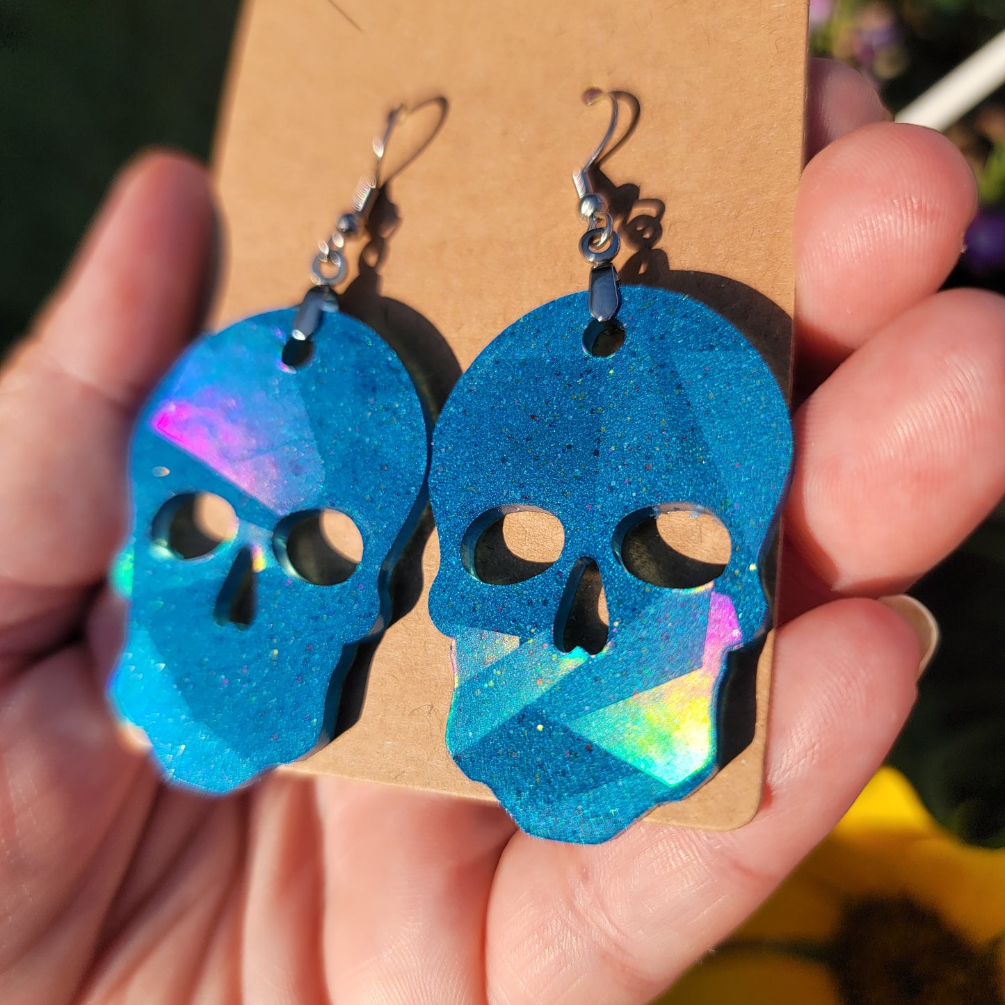 Holographic Skull Resin Earrings