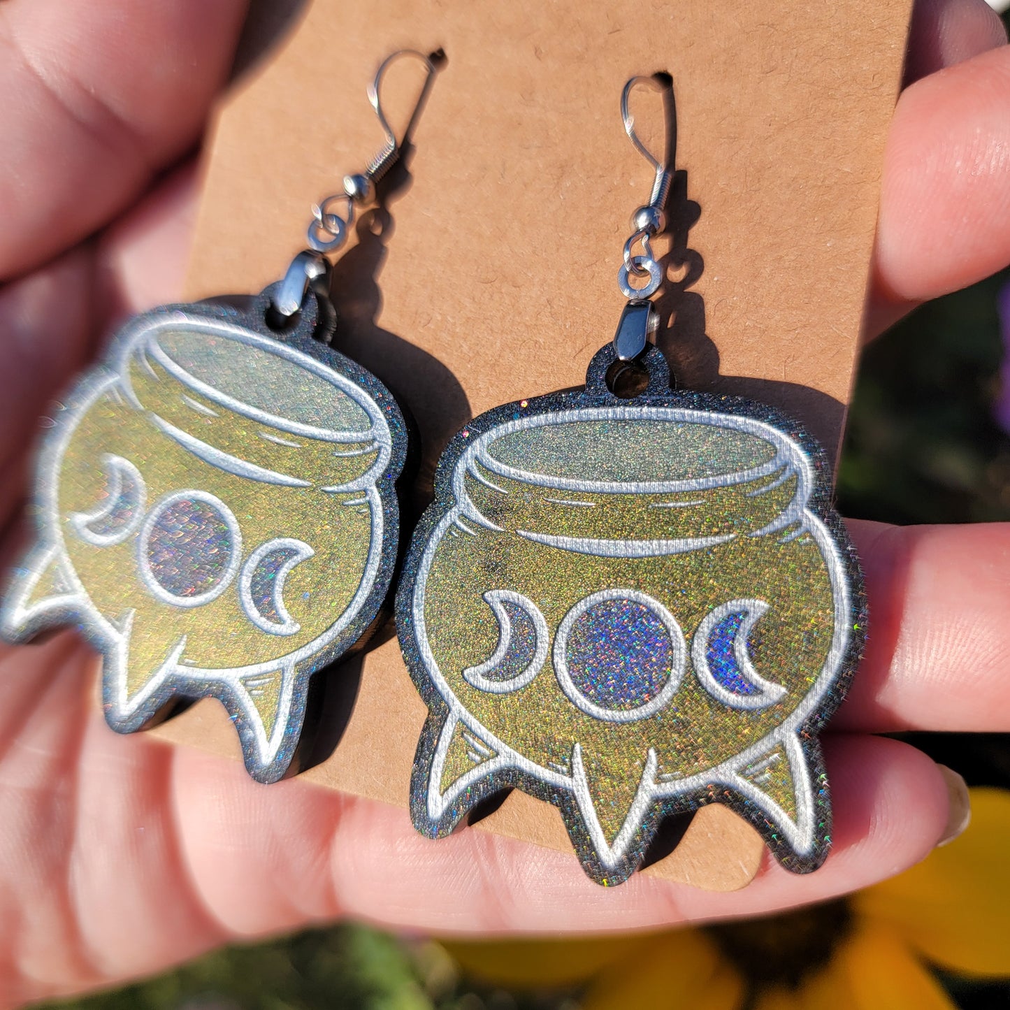 Triple Moon Cauldron Resin Earrings