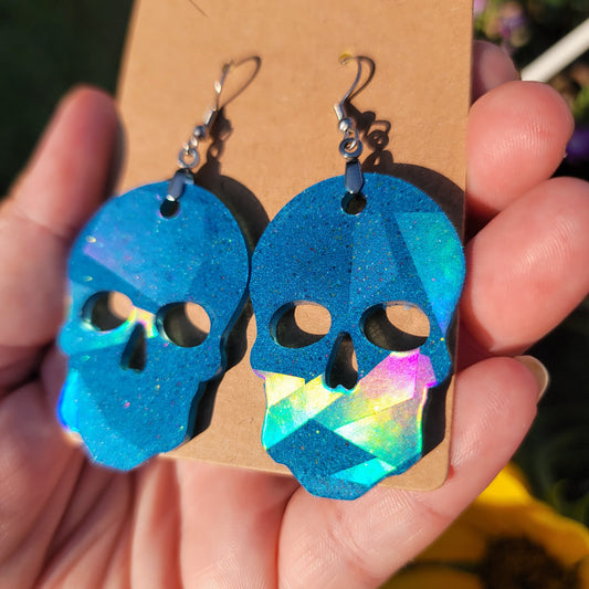 Holographic Skull Resin Earrings