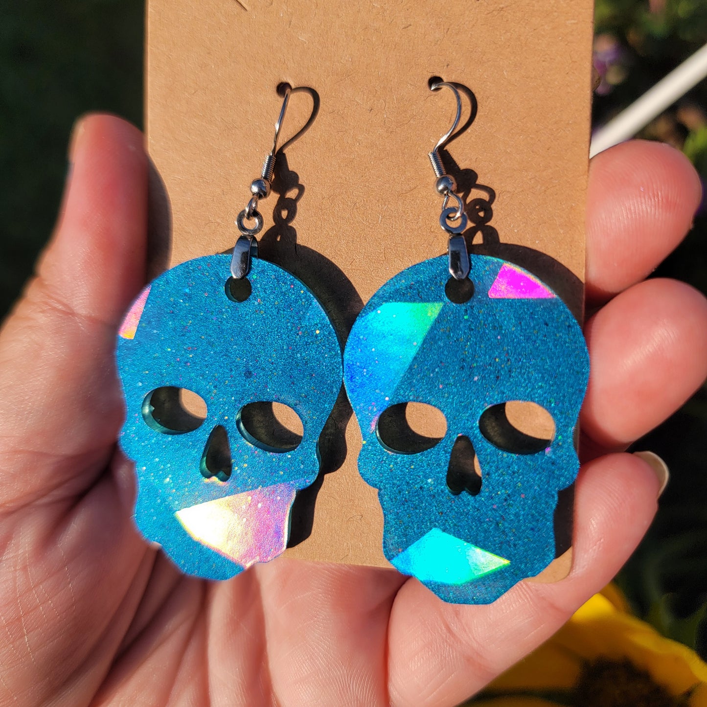 Holographic Skull Resin Earrings