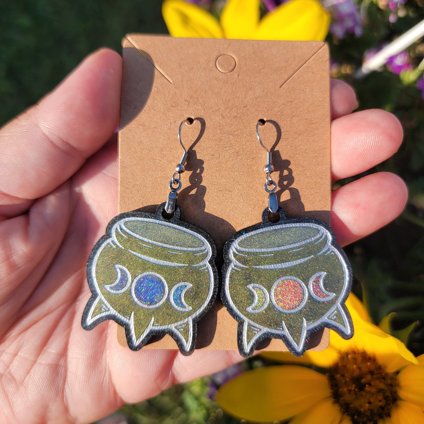 Triple Moon Cauldron Resin Earrings