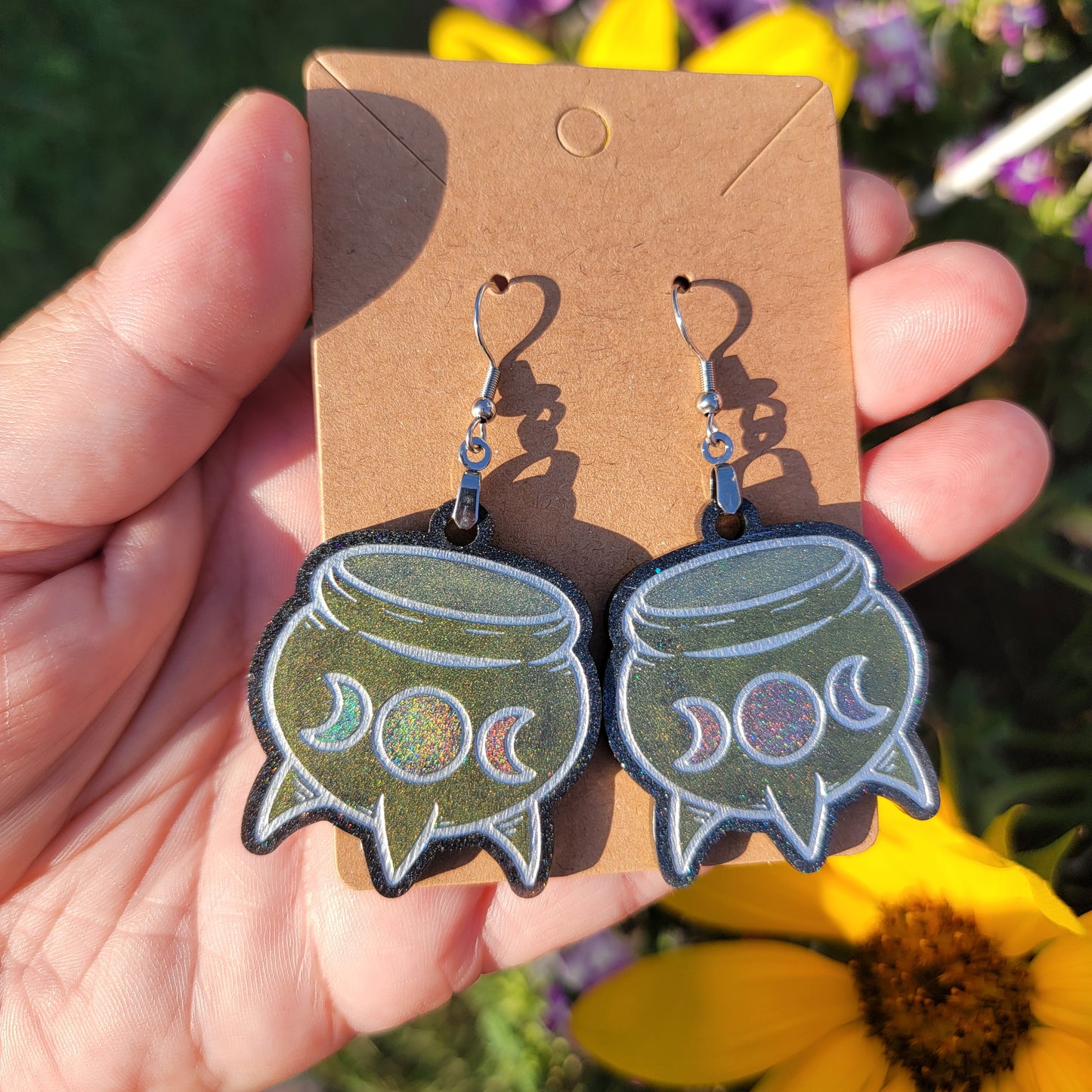 Triple Moon Cauldron Resin Earrings