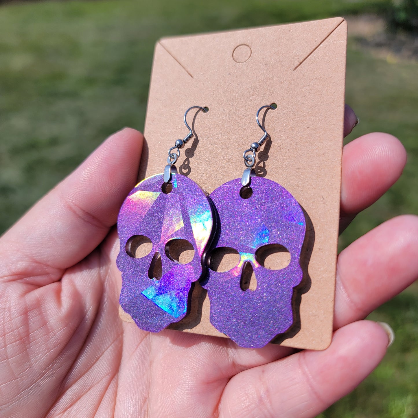 Holographic Skull Resin Earrings