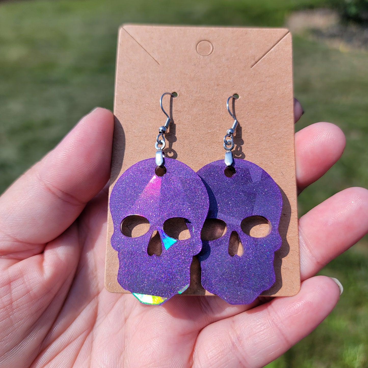 Holographic Skull Resin Earrings