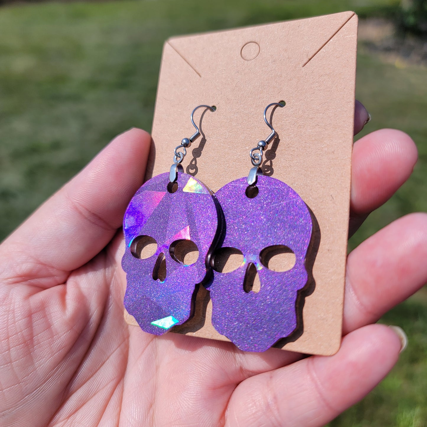 Holographic Skull Resin Earrings