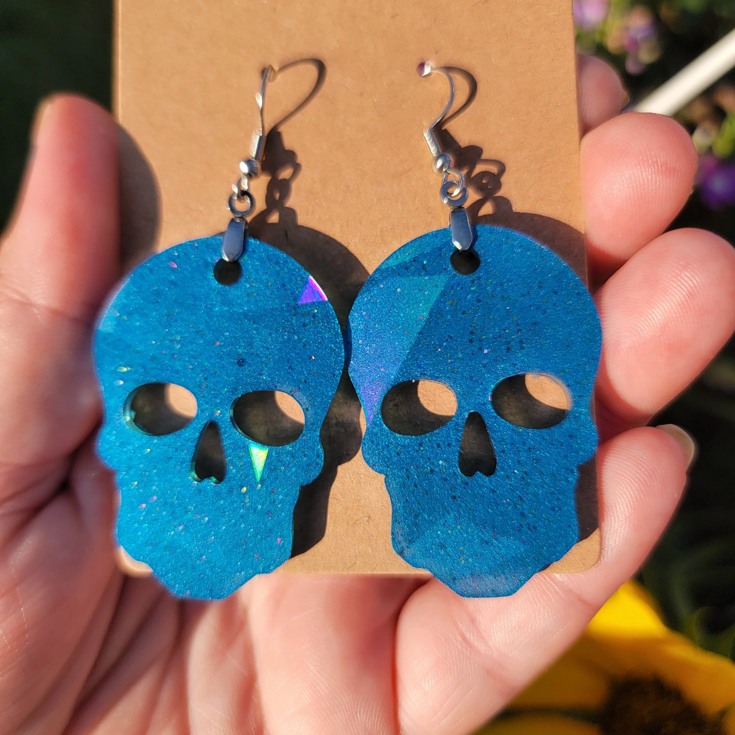 Holographic Skull Resin Earrings