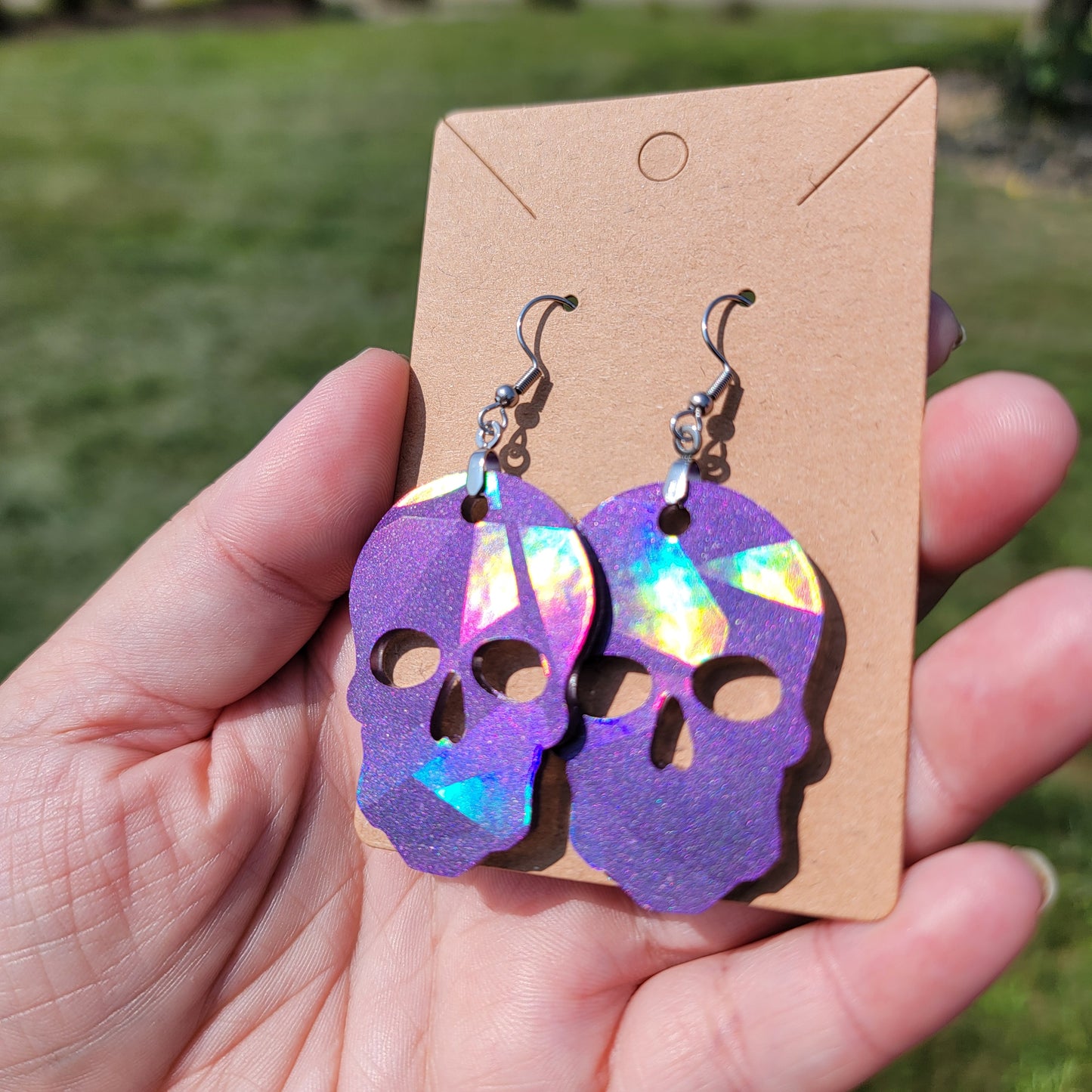 Holographic Skull Resin Earrings