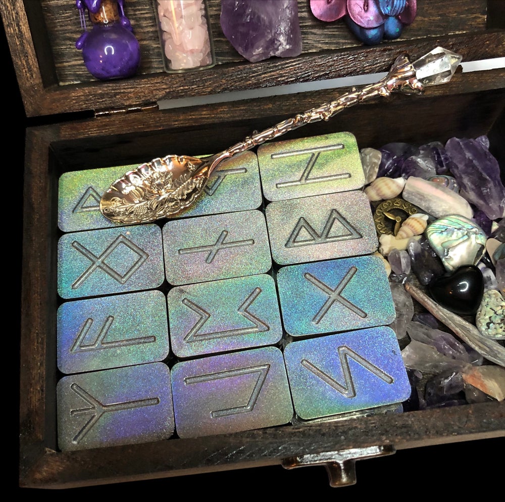 Holographic Elder Futhark Norse Runes Fairy Box Set